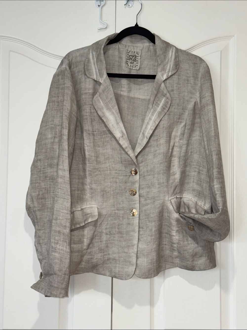 Z-One Germany 100% Ramie Linen Blazer Jacket Grey Taupe Curvy Size 42 US 12